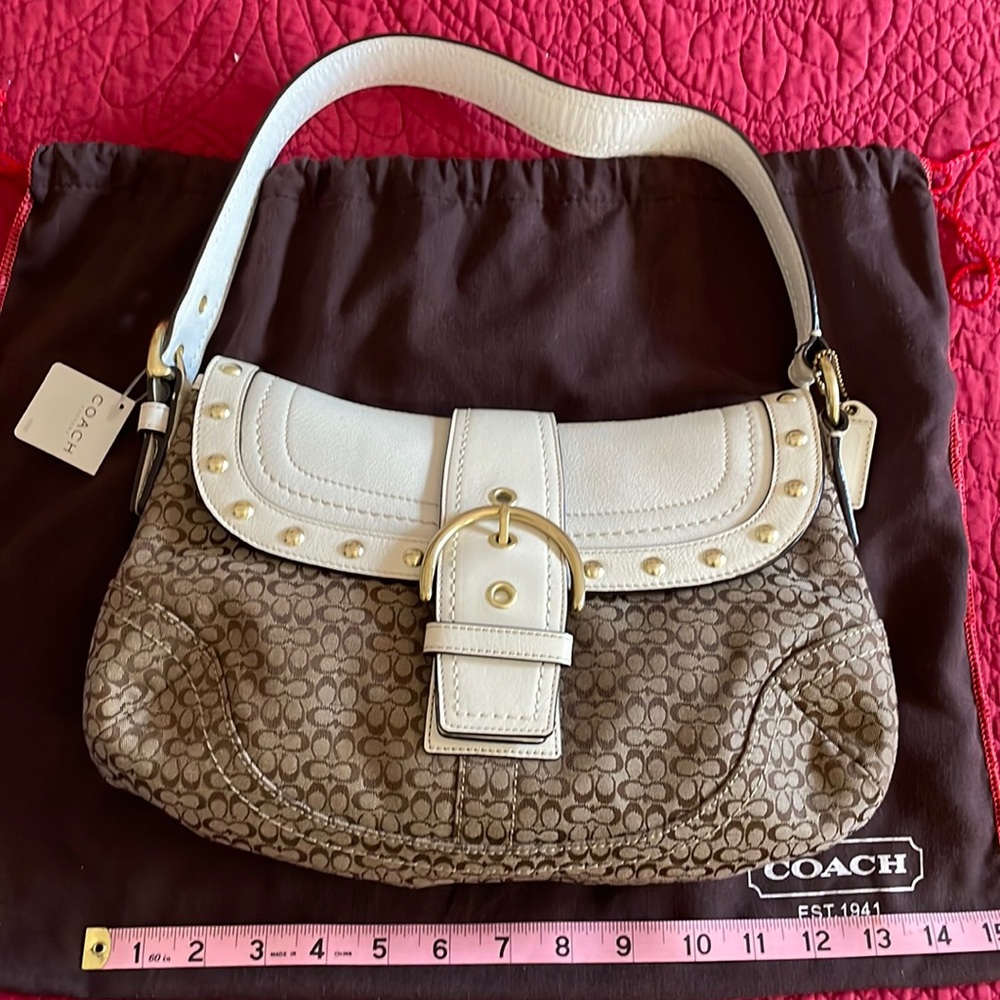 Vintage coach buckled white & tan shoulder bag